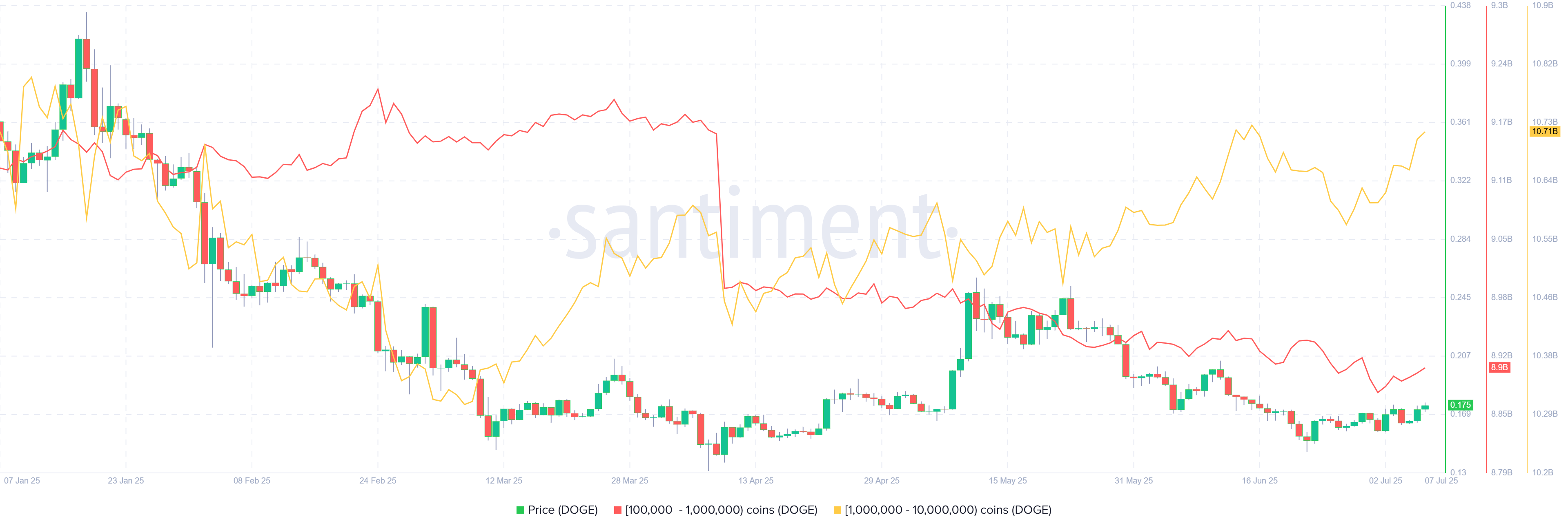 Biểu đồ phân phối nguồn cung Dogecoin. Nguồn: Santiment